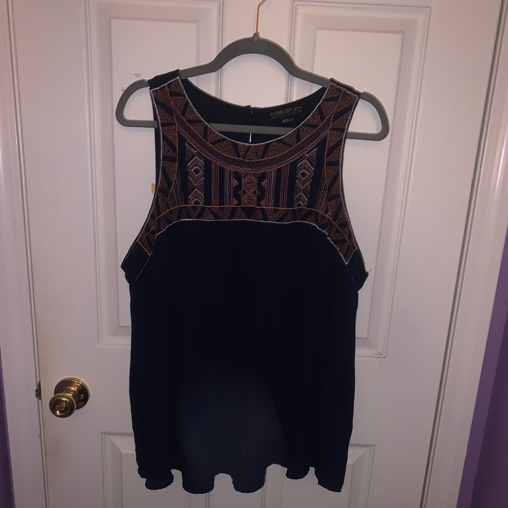 Navy Flowwy Tank Top with Multicolored Embroidery